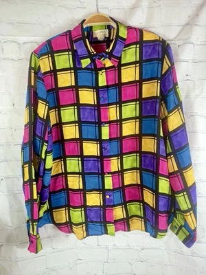 Blusa de seda vintage para mujer grande geométrica funky maximalista ruidosa de lujo artística Foto 1 de 4