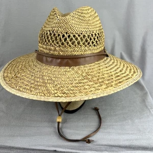 Vintage Dorfman Pacific Straw Panama Hat Wide Brim Leather String Size Large Men - Picture 1 of 11