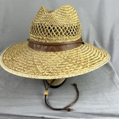 Chapéu Panamá Vintage Dorfman Pacific Palha Aba Larga Cordão de Couro Tamanho Grande Masculino - Imagem 1 de 4