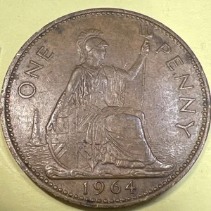 1964 British One Penny Copper -- Great Shape Free Shipping - Picture 1 of 7