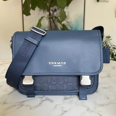 COACH Racer Messenger Bag In Signature Jacquard CW177 Dark Denim Blue Crossbody - Image 1 of 4