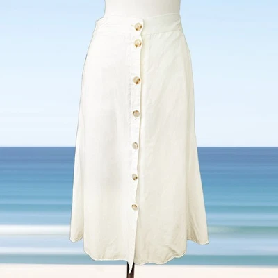 LOFT слоновой кости льняной смеси трапециевидная юбка миди средний пуговицах Summer повседневный прибрежный - Изображение 1 из 4