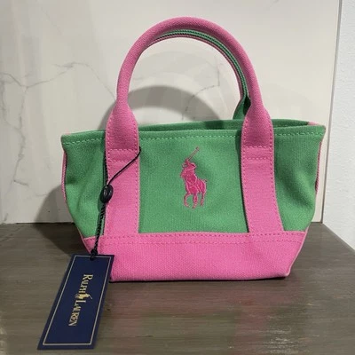 Ralph Lauren женщин розовый зеленый мини холст Дамская сумка сумка с короткими ручками сумочки с Ярлыками * читать * - Изображение 1 из 4