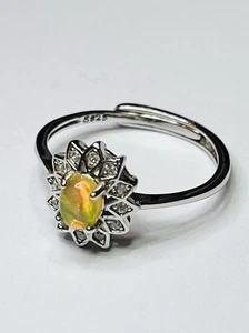Vintage Stil 925 Sterling Silber natürlicher auffälliger Regenbogen Opal Ring - Bild 1 von 15