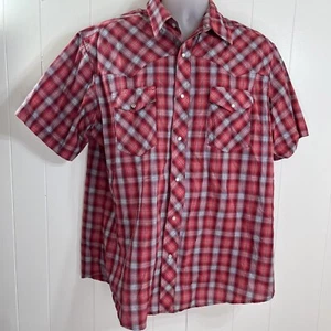 Wrangler Pearl Snap Short Sleeve Shirt Cowboy Red Plaid Size XL - Picture 1 of 10