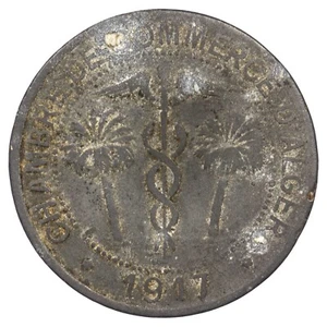 Argelia ficha de necesidad 10 centimes 1917 Argel Chambre de commerce zinc - Imagen 1 de 2