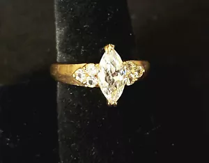 Faux Gold Marquise CZ Solitaire with Accents Ladies Ring Size 9 NWT - Picture 1 of 11