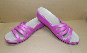 Crocs lässige bequeme Riemchen-Slipper Keilabsatz Pantoletten Sandalen Damengröße 9 lila - Bild 1 von 7