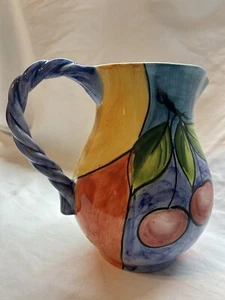Italian Hand Painted Pitcher Fruit Design - 8" - Marked #10448 - Picture 1 of 3
