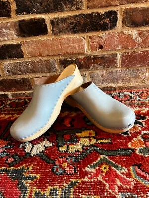 No. Zuecos para mujer 6 Store Sven's tacón de madera gris cuero zuecos suecos talla 40 Foto 1 de 4