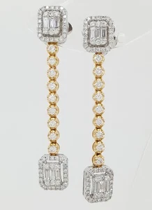 Round & Baguette Diamond Drop Dangle Earrings 1.65 ct 18K Gold Retail $4,995 - Picture 1 of 5