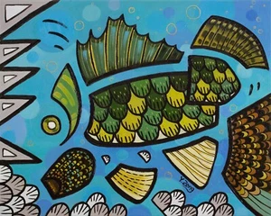 Zander Fisch, Original Kunstwerk Ölgemälde, abstraktes Gemälde 16 Zoll x 20 Zoll - Bild 1 von 5