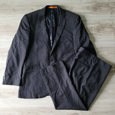 Calça Jaqueta Terno Ben Sherman 42R W34 2 Peças Mistura de Lã Listrada Preto Branco - Imagem 1 de 4