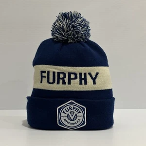 FURPHY Football Beanie Unisex Blue White Mens Pom Pom Hat Knitted Adult Womens - Bild 1 von 2