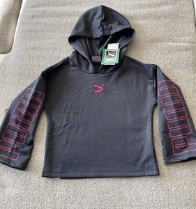 Sudadera Puma Niños Niños Pequeños Mangas Largas Gris Con Capucha Rosa Logotipo Talla 6 - Imagen 1 de 9