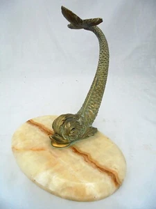Vintage Mythological Bronze Fish / Dolphin Marble Base Paper Weight - Picture 1 of 7