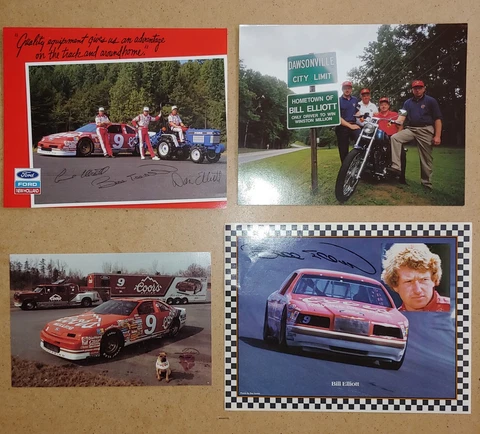Vintage NASCAR Bill Elliott postcard lot  lot #2 4 cards bull dog Cover