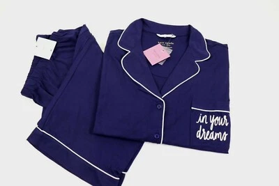 NEW KATE SPADE Size L Women's Pajama Pant Set Navy IN YOUR DREAMS Short Sleeve - Image 1 of 4