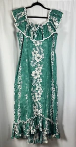 Vintage Milson KY's Tropical Ruffled Hawaiian Maxi Dress Pin Up Cotton Poplin L - Bild 1 von 9