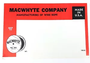 5 Vintage Ephemera MACWHYTE Company. Shipping Labels Wire Rope Manufacturers - Picture 1 of 3