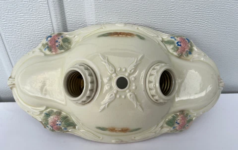 Antique Porcelier Double Socket Flush Mount Porcelain Floral Light Fixture￼ Cover
