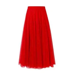 2024 Women Mesh Elastic High Waist Tutu Long Skirt Pleated Skirt White Red Skirt - Picture 1 of 41