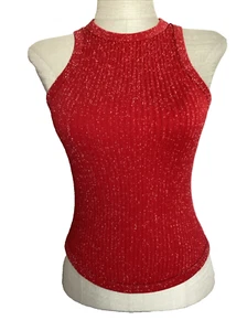 NO BOUNDARIES RED STRETCH SEAMLESS HIGH NECK STRETCH RIB TANK Sz. Jr. XXS* - Picture 1 of 7