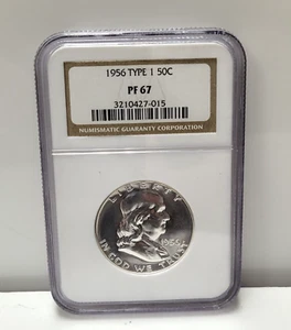 1956 Type 1 Proof NGC Silver Franklin Half Dollar PF 67 - Picture 1 of 2