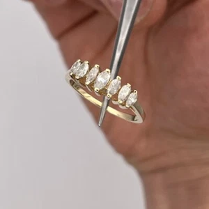 14k Yellow Gold Ladies 7 Stone Marquise Diamond Prong Set Band Size 6.75 - Picture 1 of 6
