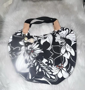 Tommy Hilfiger Black White Tropical Floral Print Bag Rope Bauble - Picture 1 of 8