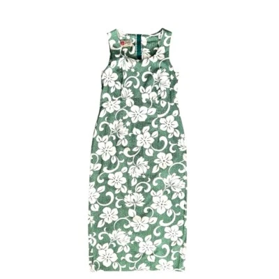 VTG Hilo Hattie Hawaiian Floral Shift Dress Green/White SZ 10 90s Retro Boho - Image 1 of 4