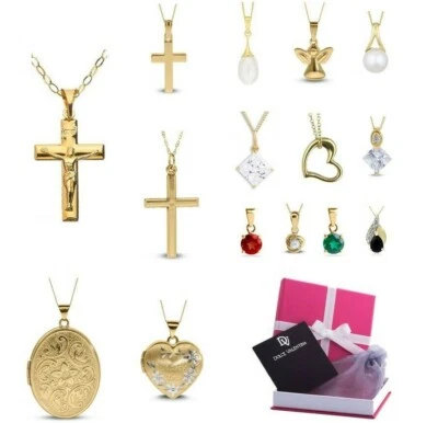 9ct Yellow Gold Pendant Gem stone, Locket, Pearl, Cross, Angel, Heart, Gift 18'' - Image 1 of 3