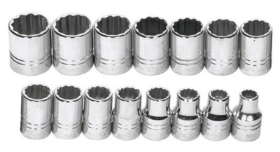 WILLIAMS INDUSTRIAL 1/2" Drive 12pt 15pc Metric Set 10-24mm Supertorque Shallow Sockets Chrome USA