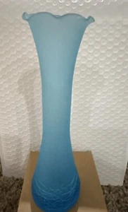 Frosted Light Blue Crackle And Frosted Glass Bud Vase 8" Vintage - Picture 1 of 9
