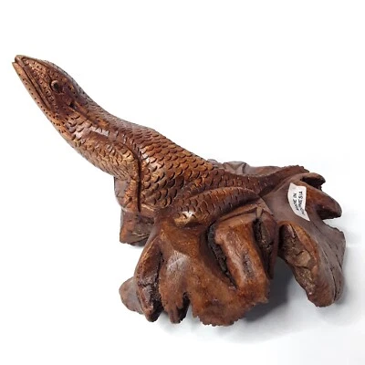 Estatuilla de gecko lagarto tallada a mano de madera de parásito indonesio de 6,5" manchada Foto 1 de 4