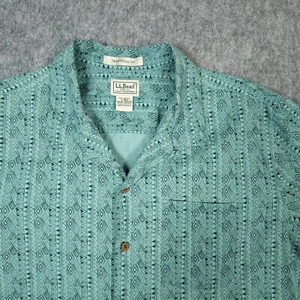 LL Bean Tribal Shirt Mens Large Green Tiki Island Aztec Navajo Traditional Camp - Picture 1 of 9
