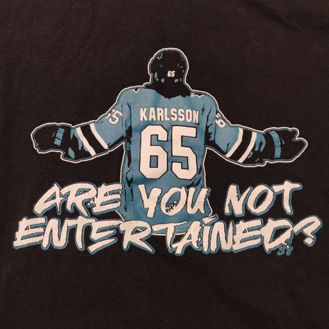 San Jose Sharks Karlsson #65 "Are You Not Entertained?" Shirt Gladiator XL Cover