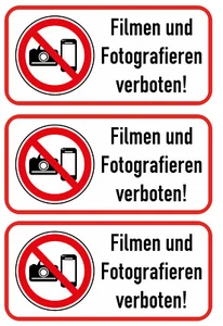 3x Filmen und Fotografieren verboten Aufkleber 10x5 cm Bildaufnahmen T-067 - Bild 1 von 5
