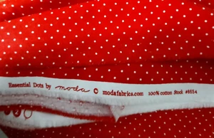 Essential Dots Moda Fabric 100% Cotton #8654 Red with White Dots 44" x 2 yards - Picture 1 of 3