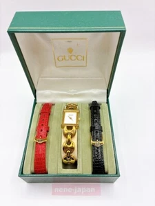 GUCCI 1800L Change Belts Gold Qz Ladies Watch  W/ Box Vintage Working Near Mint - Picture 1 of 7