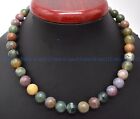 Natural 6/8/10/12/14mm Multicolor Indian Agate Round Gemstone Beads Necklace 18"