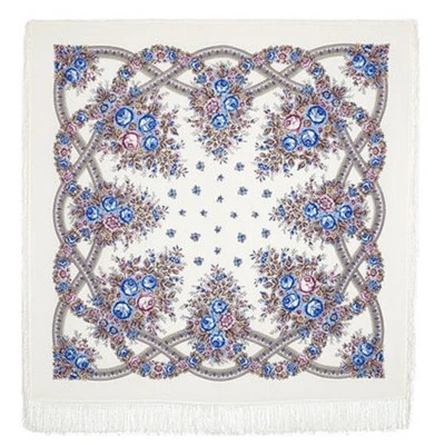 AROMA OF SUMMER Russian Pavlovo Posad Shawl Floral Pattern Wool 57x57" 1432-2  - Image 1 of 4
