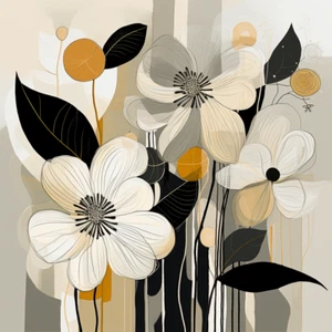 12 x 12 Abstrakte Blumen Kunst Design Wandbild Deko 4er Set - Bild 1 von 4