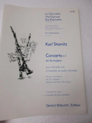 Karl Stamitz Concerto #1 in F Major for Clarinet Quartet Sheet Music Billaudot - Image 1 of 4