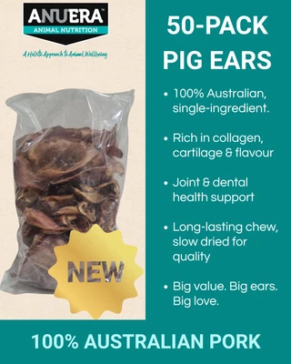 X-Large Whole Pig Ears 100% Aussie All Natural Healthy Dog Treats Bulk Bag of 50 - image 1 of 3