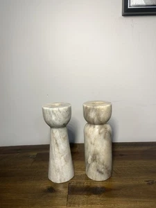 "Juego de 2 candelabros de mármol beige marfil de 6""" - Imagen 1 de 2
