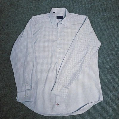 Camisa de vestir David Donahue para hombre 17,5 36/37 azul blanco a cuadros con botones Foto 1 de 4