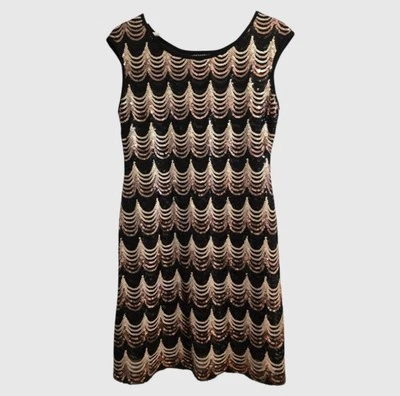 Connected Apparel Sheath Mini Dress Sz 10P Black Multi Sequins Sleeveless Boho - Image 1 of 4