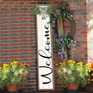 Outdoor Welcome Sign for Front Porch Standing 45"X9" Vertical Leaner Wood Fra... - Picture 1 of 7