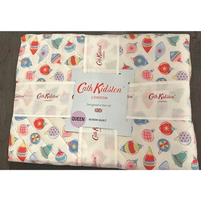 Cath Kidston London Christmas Baubles Pastel Queen Quilt Cotton New ornaments - Image 1 of 4